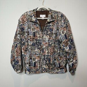 Vintage Womens 100% Silk Floral Patchwork Bomber Jacket Size Small